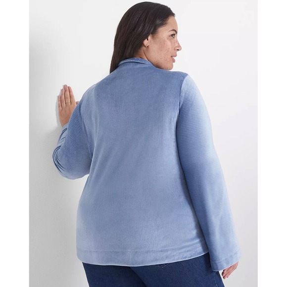 Lane Bryant Blue Ribbed Velour Mock Neck Bell Sleeve Top Plus Size 26/28 - Picture 2 of 10